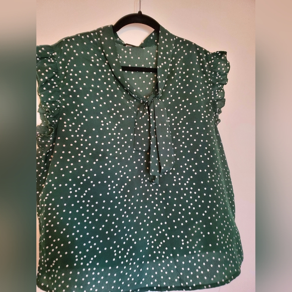 Green polka dot light weight blouse